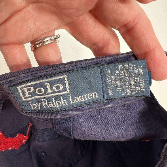 Vtg Polo Ralph Lauren Hat Big Pony Number 3 Adjustable Strapback Cap Navy Red - Picture 10 of 11
